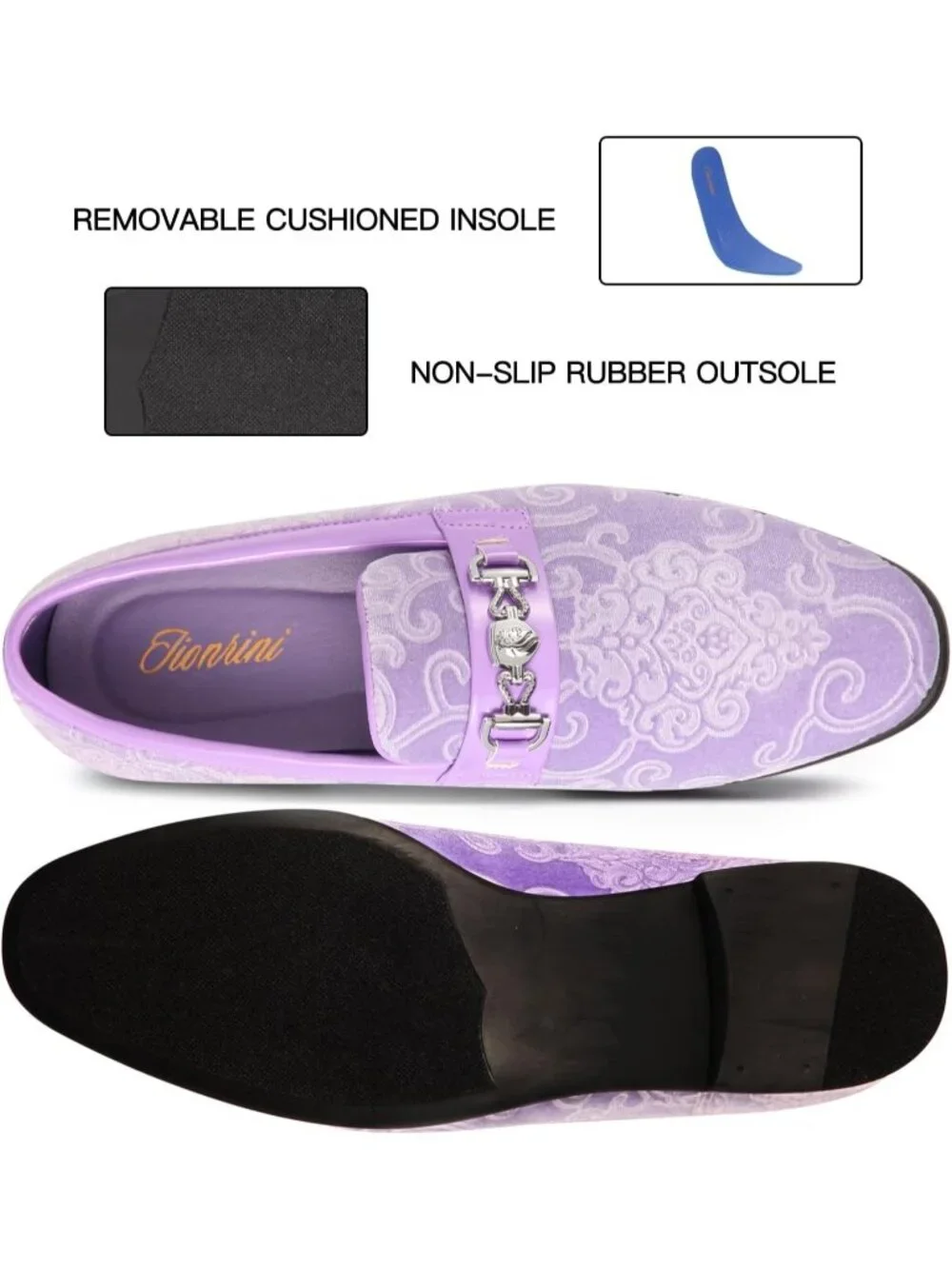 Men's Lavender Luxury Paisley Velvet Gold Buckle Loafers Slip On Dress Shoes